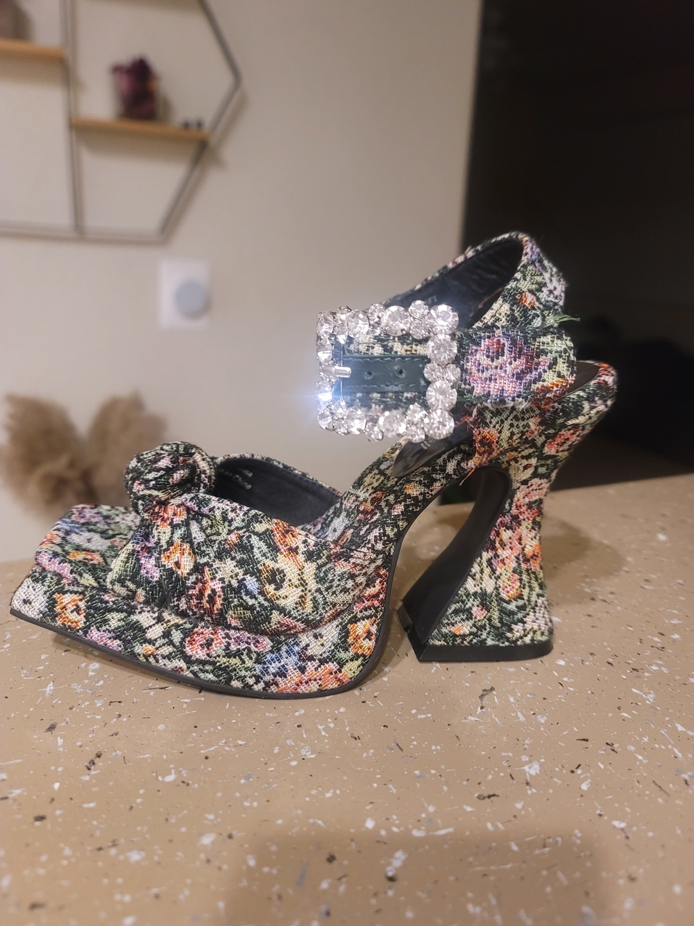 Jeffrey Campbell The Craft Platform Sandal Multi Floral Tapestry Rhinestone